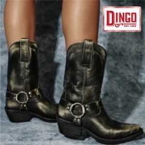 NEW🎡DINGO 1969 Ride Away Snip Toe Harness Cowboy Boots Women7.5 Black FESTIVAL